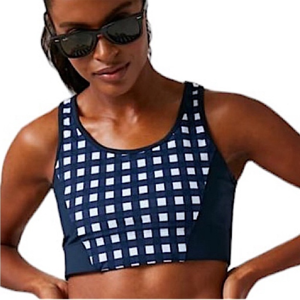 Tuckernuck Women's Navy And White Trellis Gingham Sports Bra Size XL